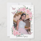 Invitation Princesse Fleur Rose Papillons Photo Sweet 16  (Devant)