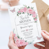 Invitation Princesse Fleur Rose Papillons Photo Sweet 16 