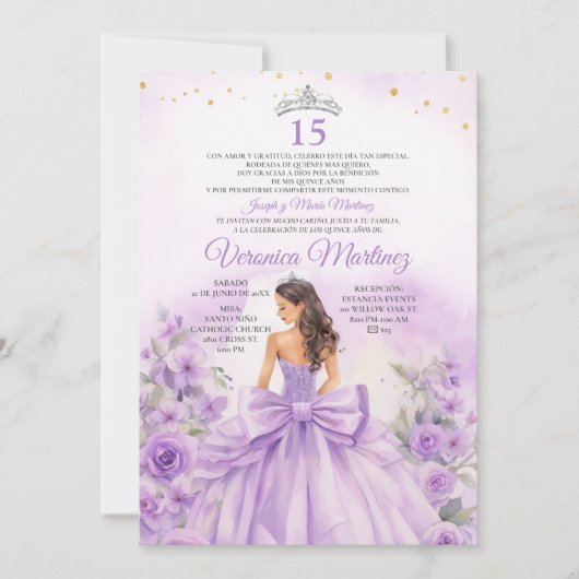 Invitation Princesse Fleur Violette Espagnole Arc Bow Sweet 1 (Devant)