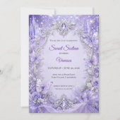Invitation Princesse Fleurie Argent Violet Sweet 1 (Devant)