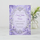 Invitation Princesse Fleurie Argent Violet Sweet 1 (Debout devant)