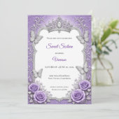 Invitation Princesse Fleurie Argent Violet Sweet 1 (Debout devant)