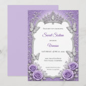 Invitation Princesse Fleurie Argent Violet Sweet 1 (Devant / Derrière)