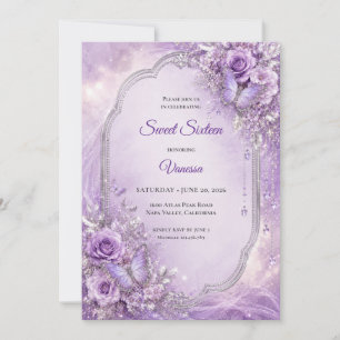 Invitation Princesse Fleurie Argent Violet Sweet 1