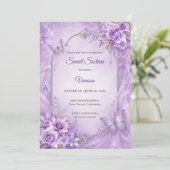 Invitation Princesse Fleurie Argent Violet Sweet 1 (Debout devant)
