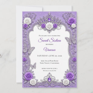 Invitation Princesse Fleurie Argent Violet Sweet 1