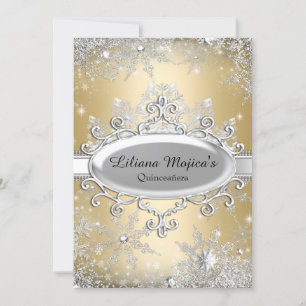 Invitation Princesse Flocon de Neige en Cristal Doré Quincean