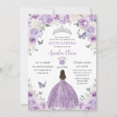 Invitation Princesse Florale Blanche Violette Quinceañera XV  (Devant)