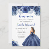 Invitation Princesse Florale en robe bleu marine Quinceanera (Devant)