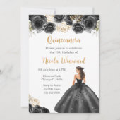 Invitation Princesse Florale en Robe Noire Quinceanera (Devant)