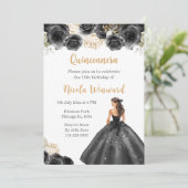 Invitation Princesse Florale en Robe Noire Quinceanera (Debout devant)