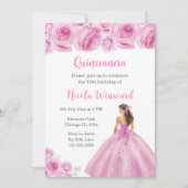 Invitation Princesse Florale en robe rose pâle Quinceanera (Devant)