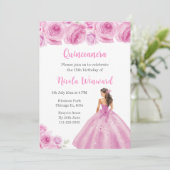 Invitation Princesse Florale en robe rose pâle Quinceanera (Debout devant)