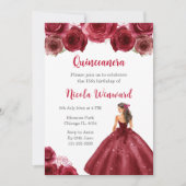 Invitation Princesse Florale en Robe Rouge Quinceanera (Devant)