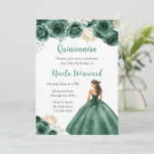 Invitation Princesse Florale en Robe Vert foncé Quinceanera (Debout devant)