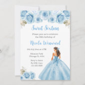 Invitation Princesse Florale en Sweet sixteen Robe Bleue (Devant)