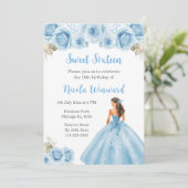Invitation Princesse Florale en Sweet sixteen Robe Bleue (Debout devant)