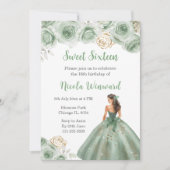 Invitation Princesse Florale en Sweet sixteen Robe verte Sage (Devant)