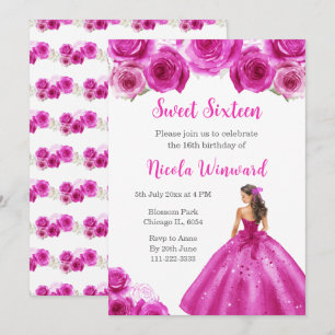 Invitation Princesse Florale en Sweet sixteen rosé chaud