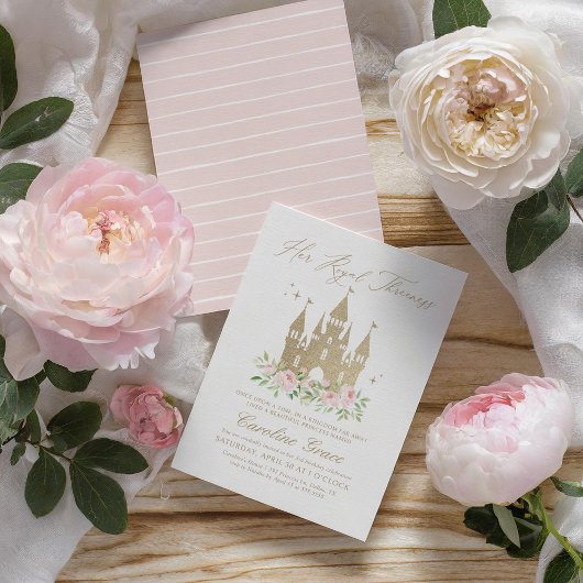 Invitation Princesse Florale rose et or 3e anniversaire