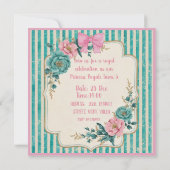 Invitation Princesse florale rose et sarcelle victorienne per (Dos)