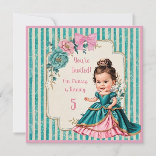 Invitation Princesse florale rose et sarcelle victorienne per (Devant)