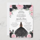Invitation Princesse Florale Rose Noire Gown Silver Quinceañe (Devant)
