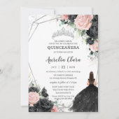 Invitation Princesse Florale Rose Noire Silver Quinceañera (Devant)