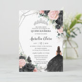Invitation Princesse Florale Rose Noire Silver Quinceañera (Debout devant)