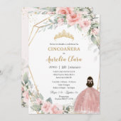 Invitation Princesse Florale rose pâle Cincoañera 5e annivers (Devant / Derrière)