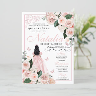 Invitation Princesse Florale rose pâle Quinceanera