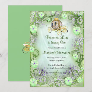 Invitation Princesse Florale verte enchantée 1er anniversaire