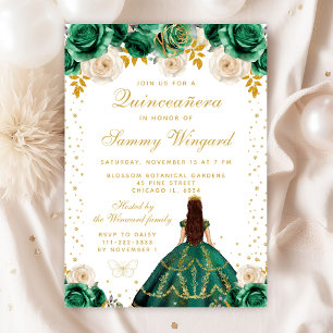 Invitation Princesse Florale Verte Quinceañera
