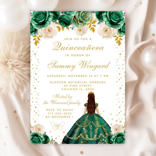 Invitation Princesse Florale Verte Quinceañera