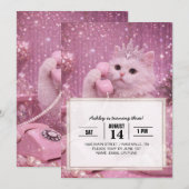 Invitation Princesse Glamour Chat Utilisant le Téléphone (Devant / Derrière)