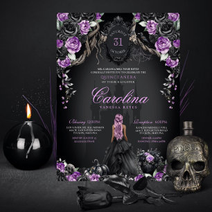 Invitation Princesse gothique noire violette Halloween Quince