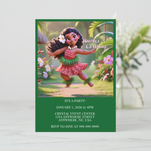 Invitation Princesse Hula joyeuse (Debout devant)