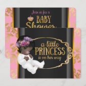 Invitation Princesse indienne Baby shower rose et noir (Devant / Derrière)