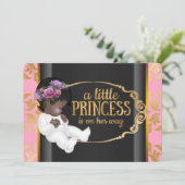 Invitation Princesse indienne Baby shower rose et noir (Debout devant)