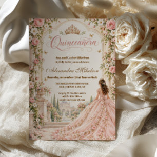 Invitation Princesse Jardin Quinceañera Rose Pâle