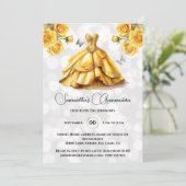 Invitation princesse Jaune Quinceañera imaginaire lune roses (Debout devant)