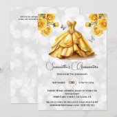 Invitation princesse Jaune Quinceañera imaginaire lune roses (Devant / Derrière)