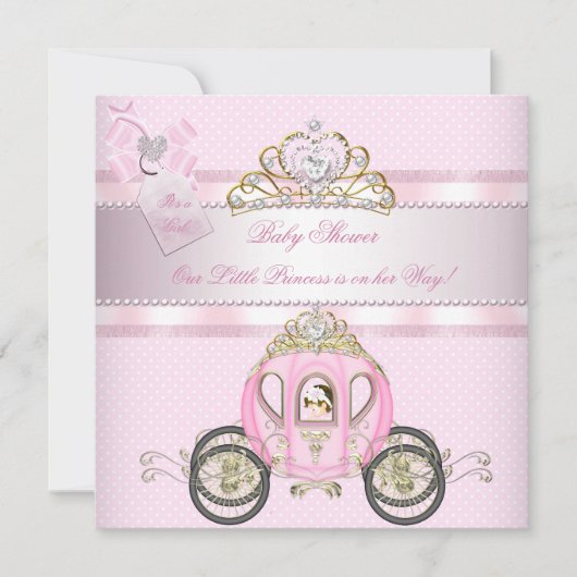 Invitation Princesse Jolie Baby shower Cute Girl Carriage (Devant)