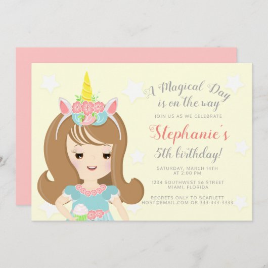 Invitation Princesse Licorne (Devant / Derrière)