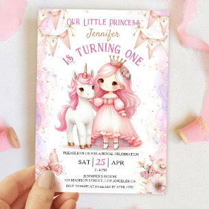 Invitation Princesse Licorne 1er Anniversaire Fille Rose