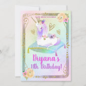 Invitation Princesse Licorne Arc-en-ciel Pastel Iridescent Fê (Devant)