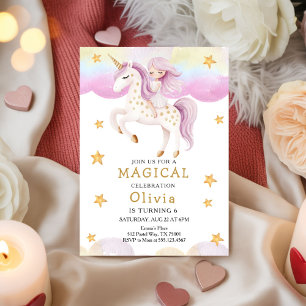 Invitation Princesse Licorne Fée Arc-en-ciel Fête Anniversair