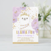 Invitation Princesse Llama Anniversaire / Purple Gold Fiesta  (Debout devant)