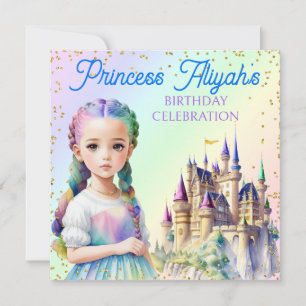 Invitation Princesse Magique Château de Rêve Arc-en-Ciel au P
