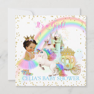 Invitation Princesse Magique Licorne Carrosse Château Arc-en-